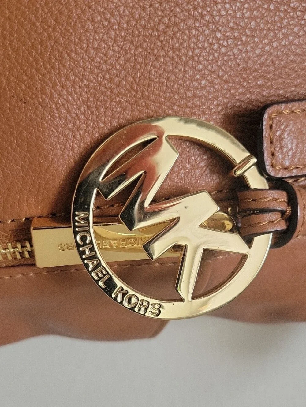 Michael Kors Brown Leather Shoulder Bag with Gold Hardware